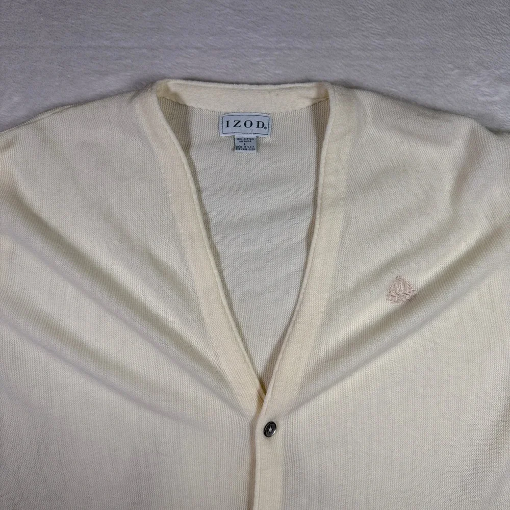 IZOD Cream‎ Cardigan Sweater Mens Large V Neck Button Down Long Sleeve USA